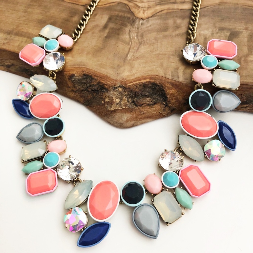 J. Crew gold pink brûlée cluster statement necklace
